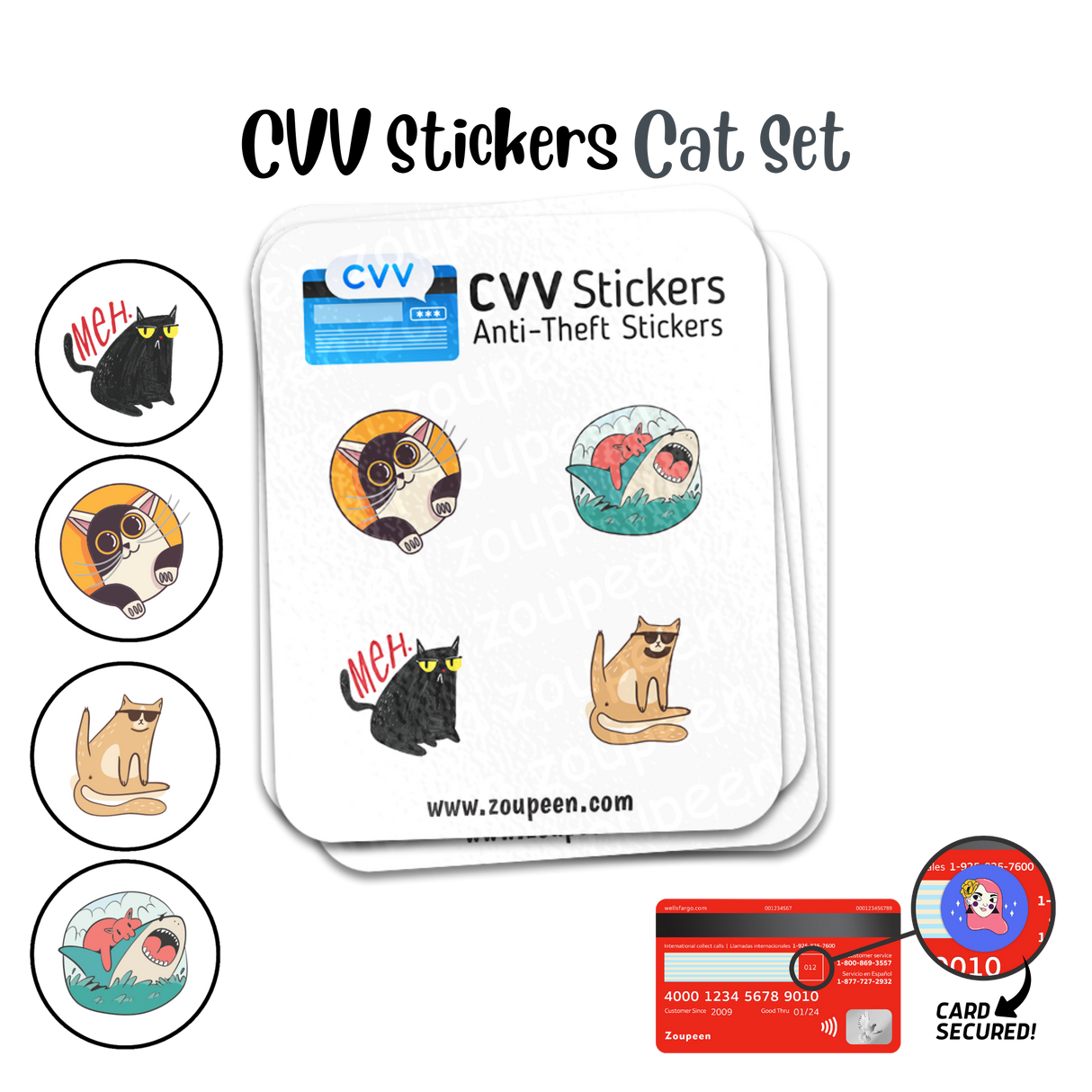 CVV Anti-Theft Stickers: Cat Set