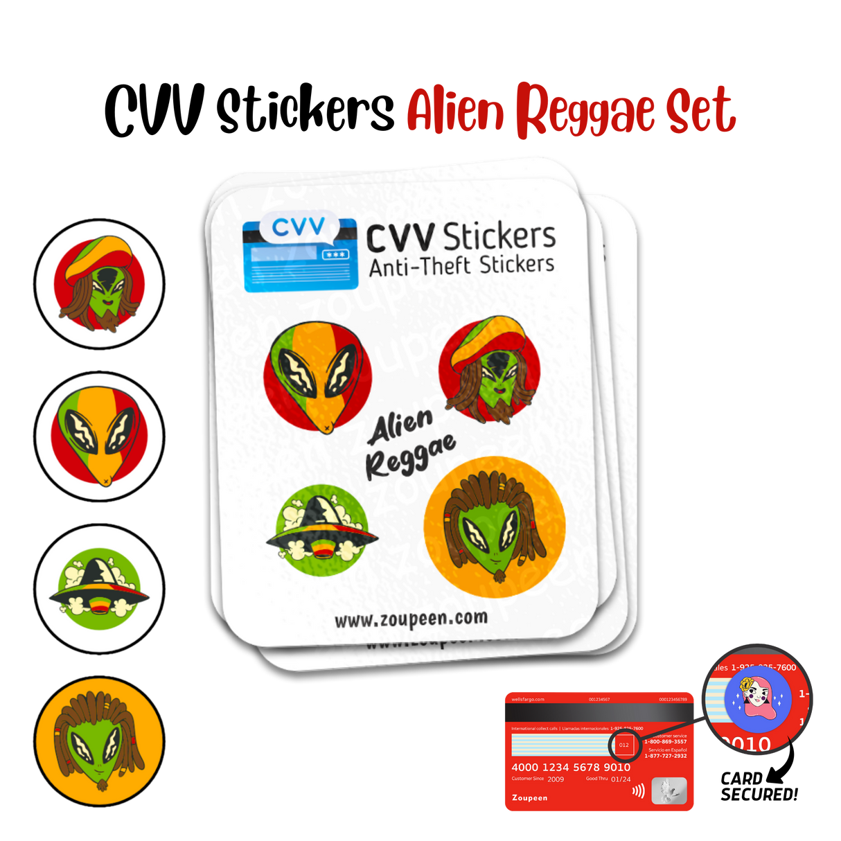 CVV Anti-Theft Stickers: Alien Reggae Set