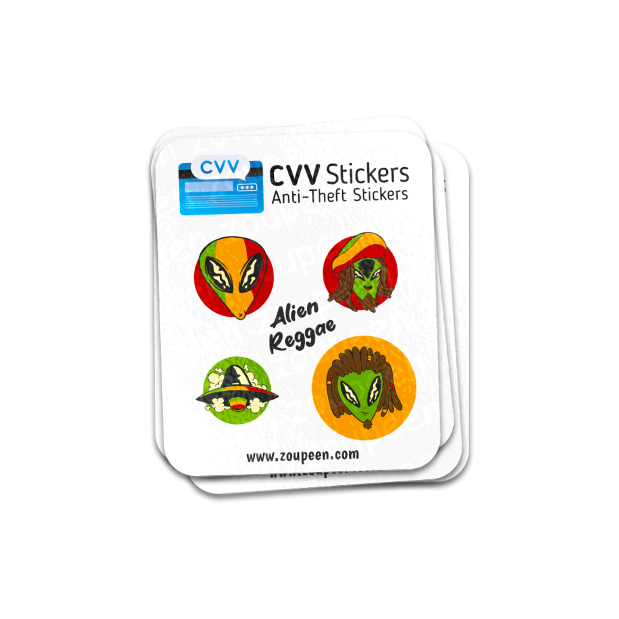CVV Anti-Theft Stickers: Alien Reggae Set