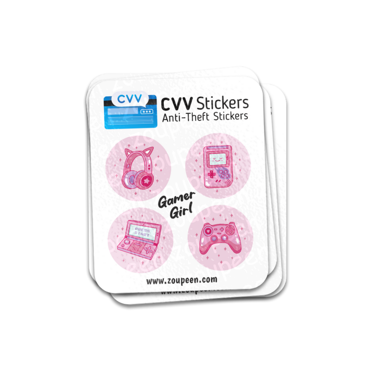 CVV Anti-Theft Stickers: Gamer Girl Set