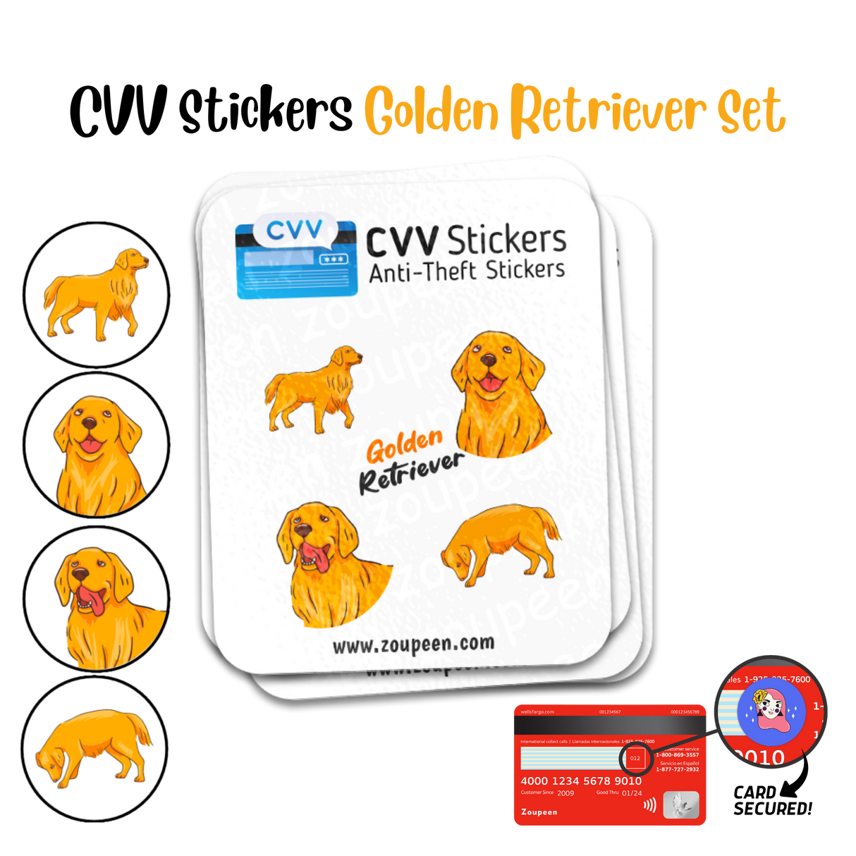 CVV Anti-Theft Stickers: Golden Retriever Set