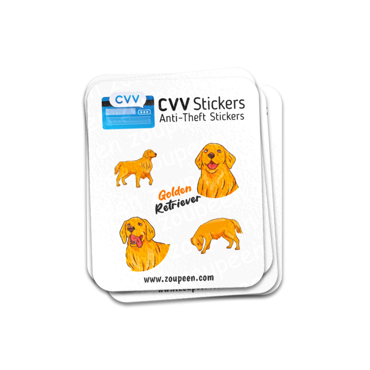 CVV Anti-Theft Stickers: Golden Retriever Set