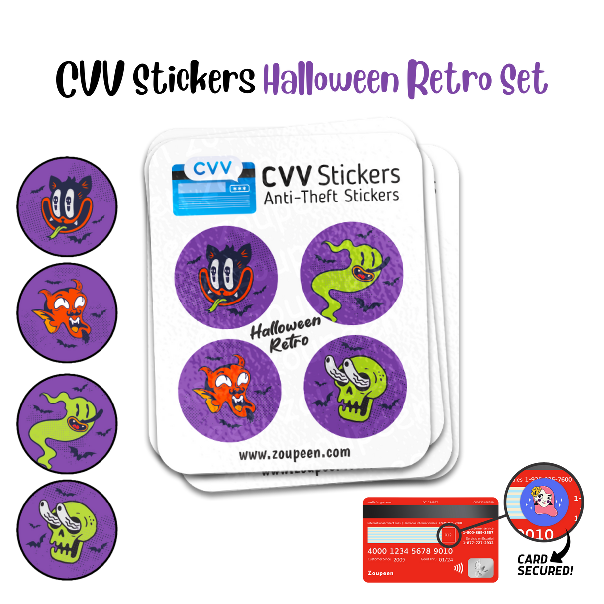 CVV Anti-Theft Stickers: Halloween Retro Set