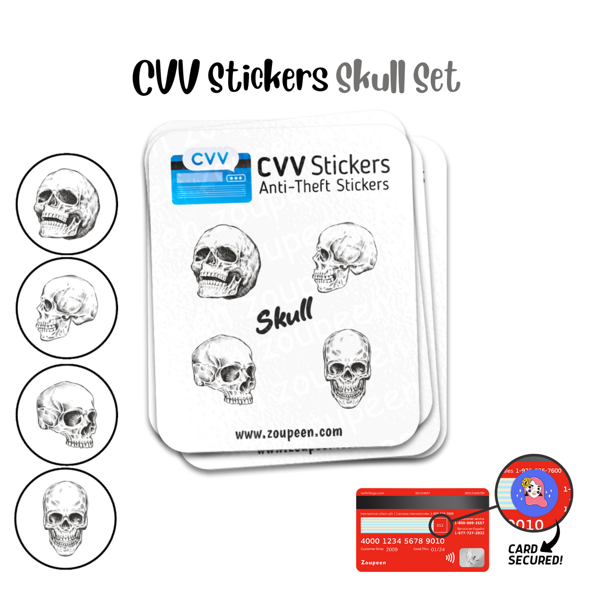 CVV Anti-Theft Stickers: Skull Set