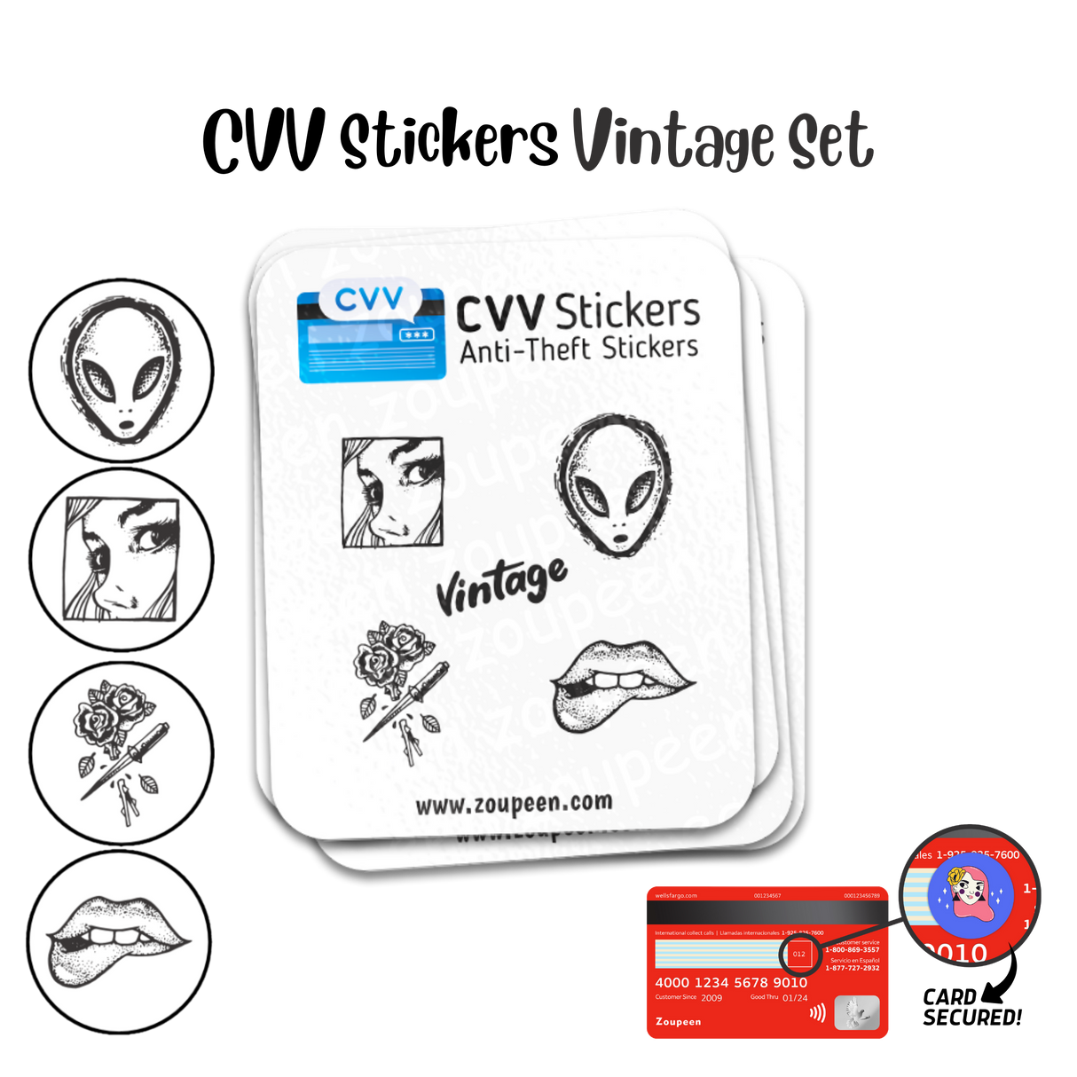 CVV Anti-Theft Stickers: Vintage Set