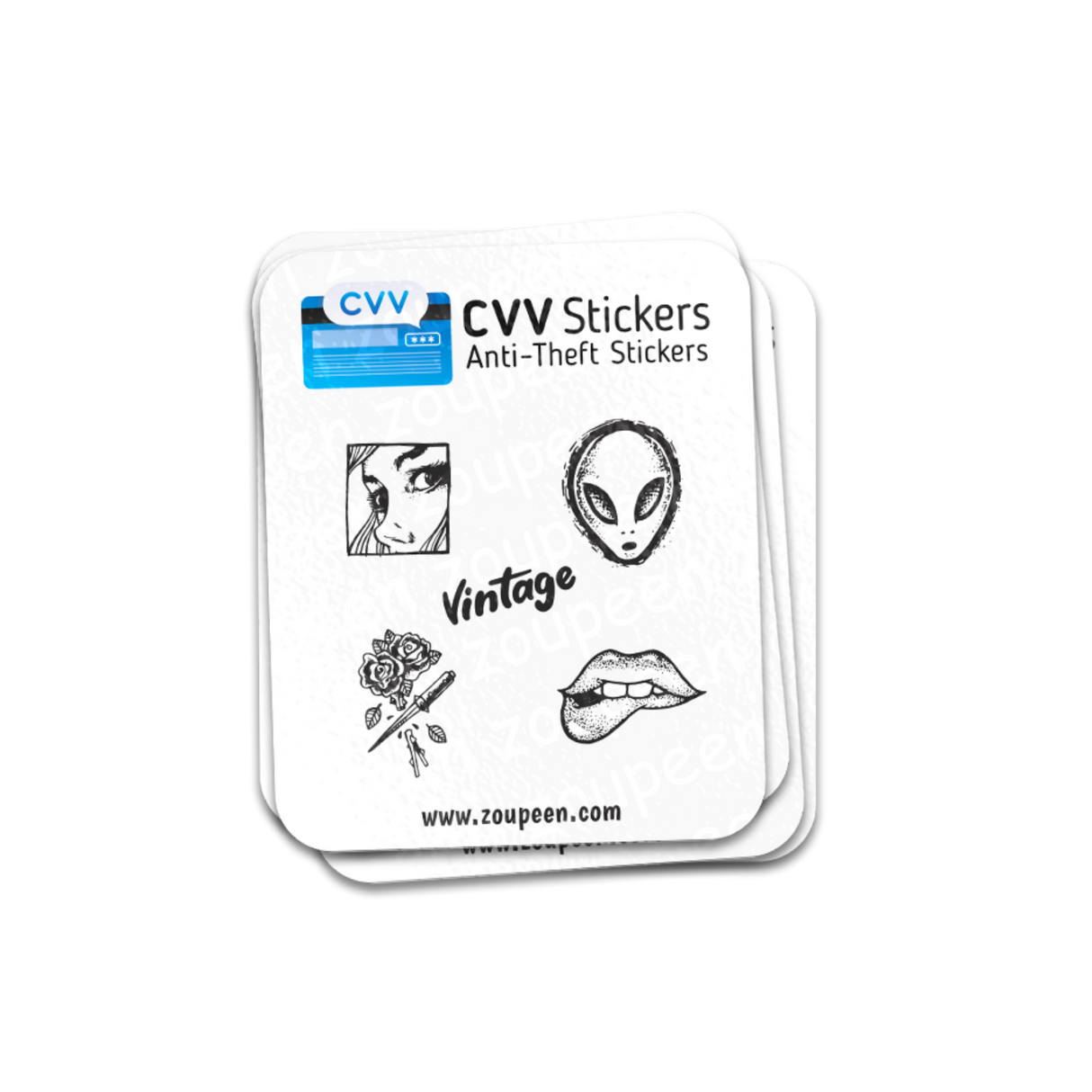 CVV Anti-Theft Stickers: Vintage Set