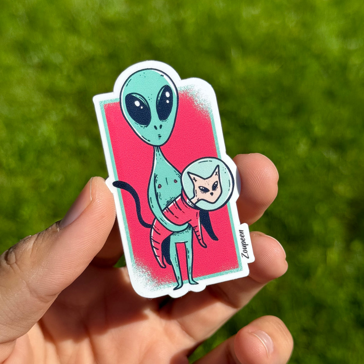 Alien and Space Cat Sticker