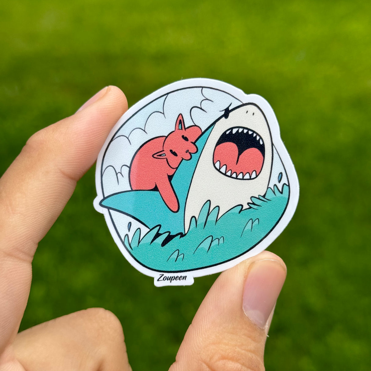 Shark Rider Kitten Sticker