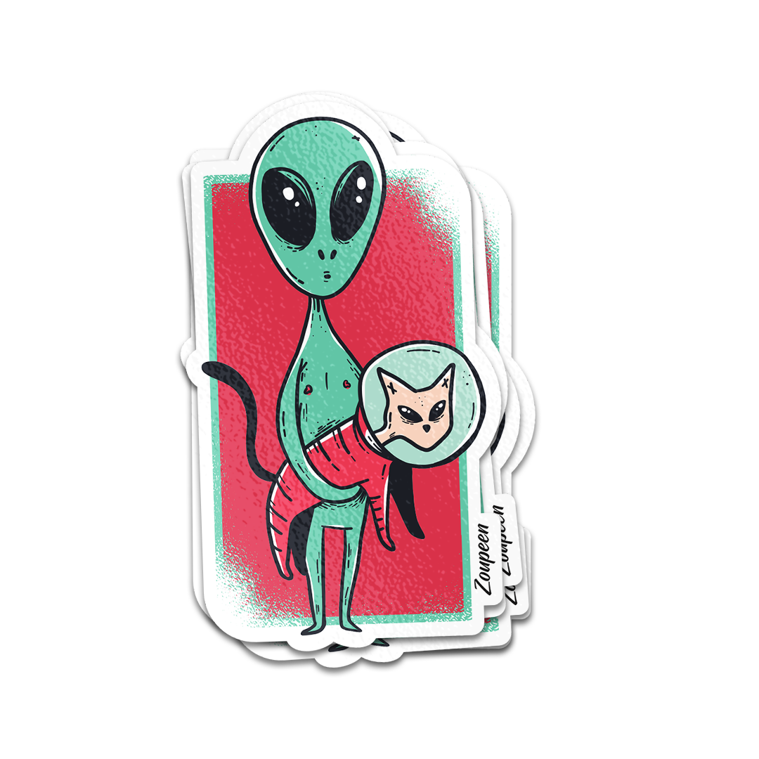 Alien and Space Cat Sticker