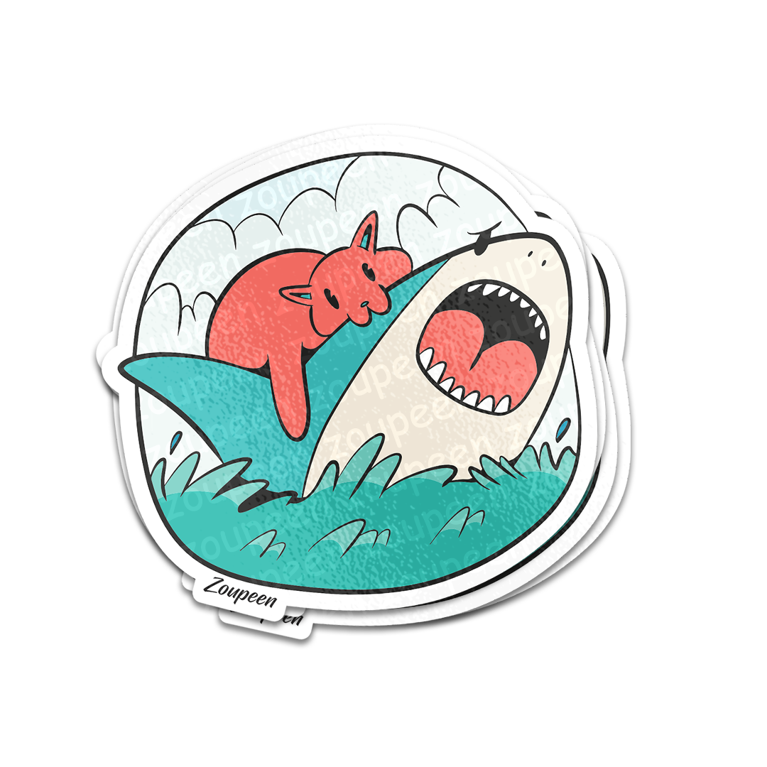 Shark Rider Kitten Sticker