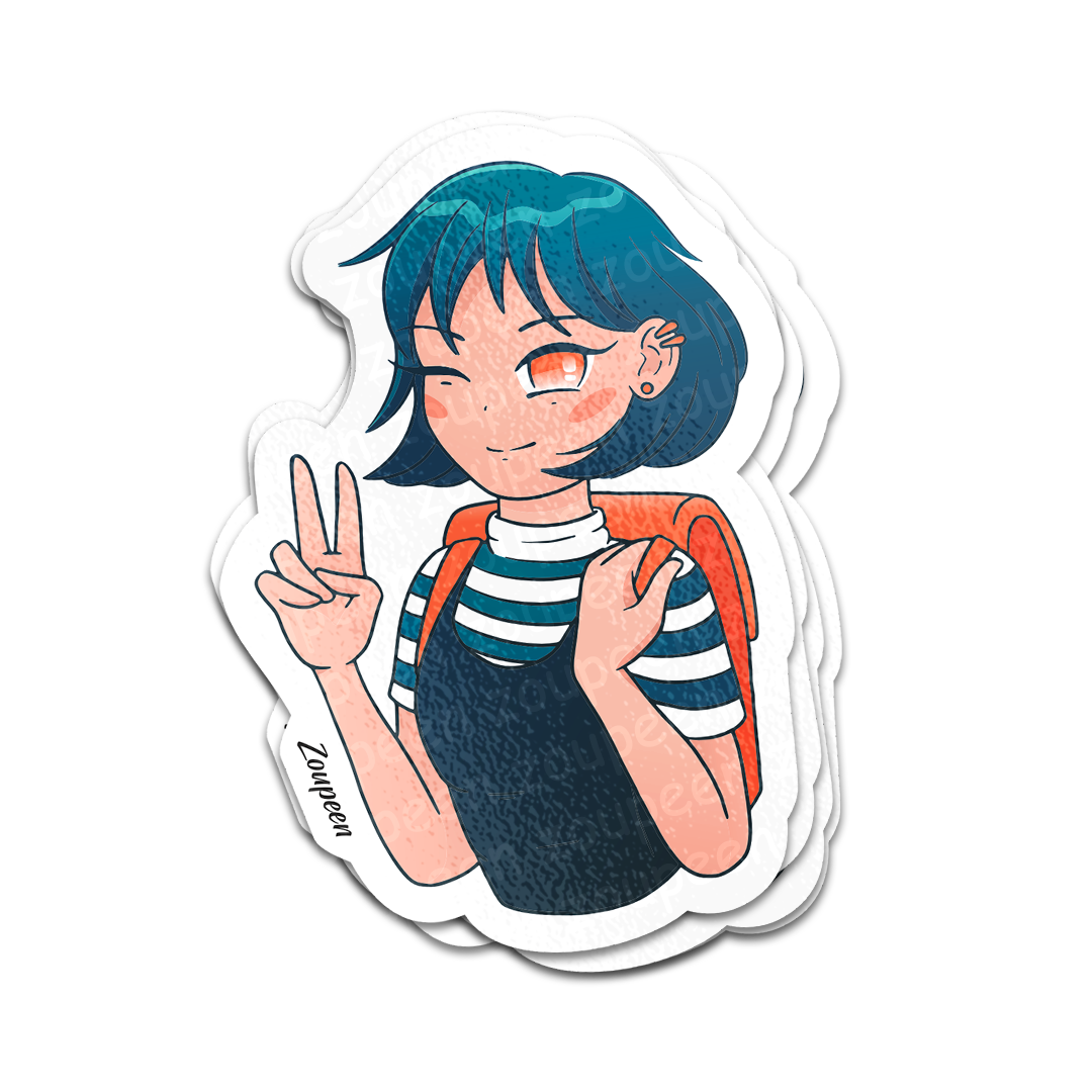 Peace Sign School Girl Sticker